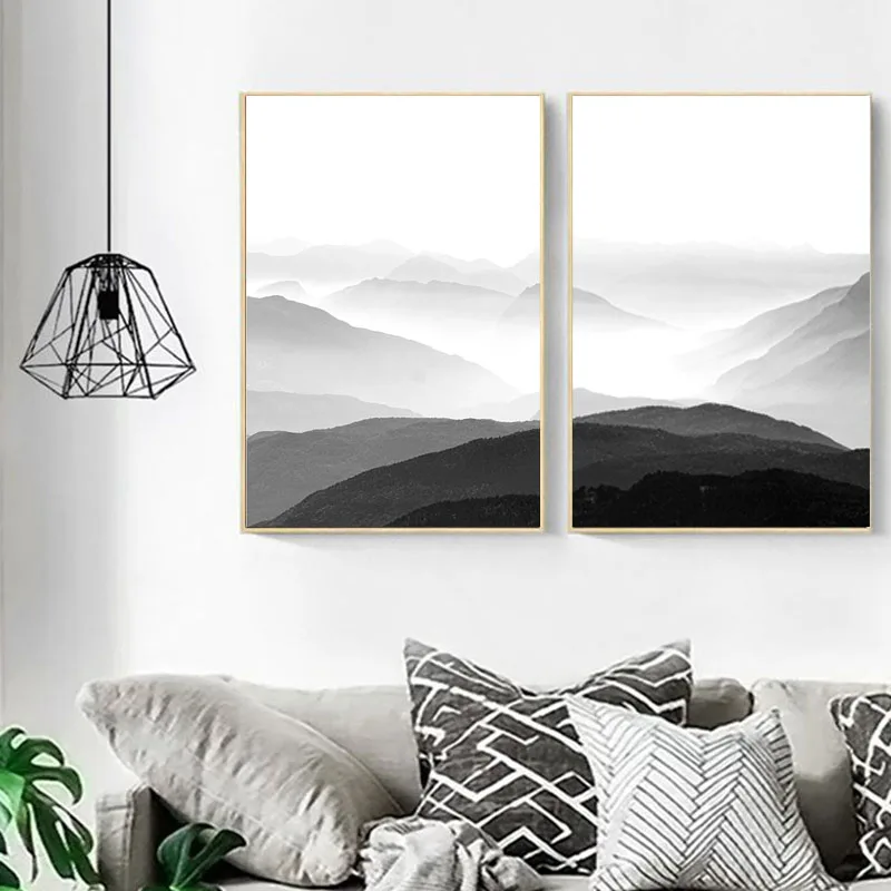 Minimalist Desert Landscap Canvas Painting Mountain Black Posters