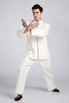 

Traditional Beige Chinese Men Kung fu Uniform Linen Suit Long Sleeve Clothing Size M To XXXL 2516