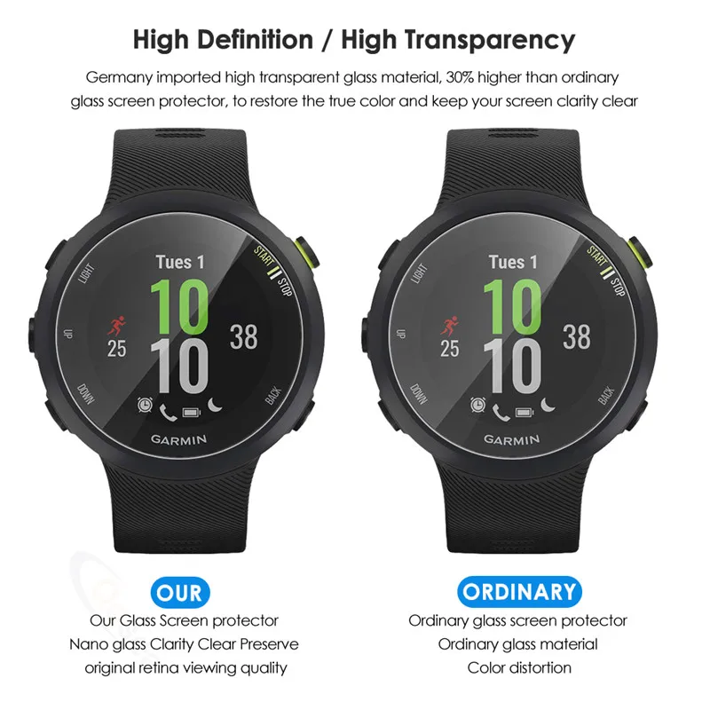 Qosea 10 шт. Стекло Экран протектор для Garmin Forerunner 45/45S закаленное Стекло пленка для Garmin Forerunner 945 245 музыка