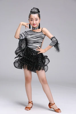 Tassel Latin Dance Dress For Girls Children Salsa Tango Ballroom Dancing Dress Competition Costumes Kids Practice Dance Clothing - Цвет: Sequin tassel