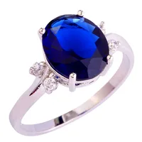 2016 Romantic Wedding Jewelry Oval Cut Sapphire Quartz Silver Fashion Ring Size 6 7 8 9 10 11 12 For Free Shipping Wholesale