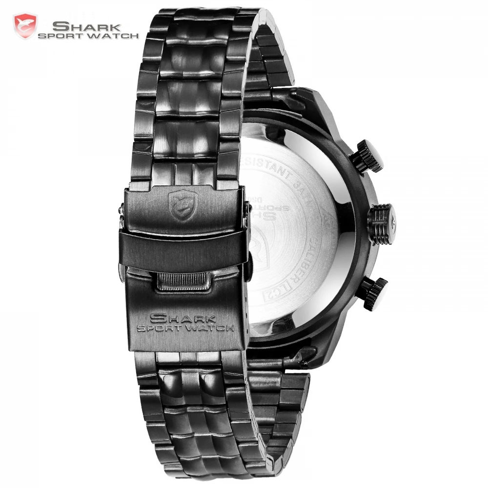 SHARK Mens Watches Top Brand Luxury Fashion Business Quartz Watch Men Sport Full Steel Watchband Waterproof Black Clock / SH592