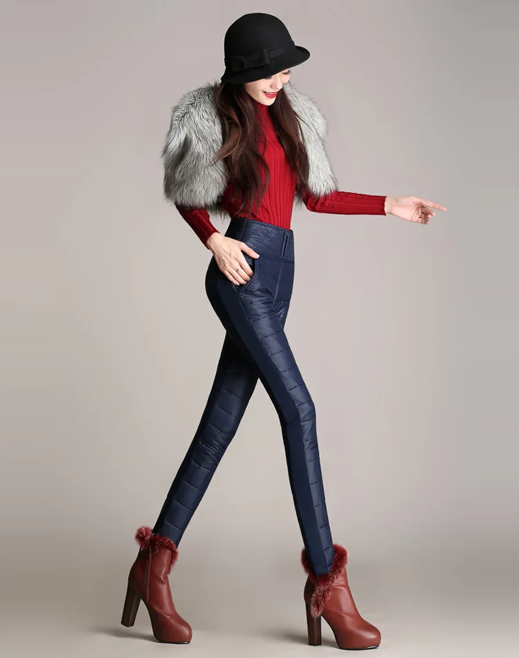 Теплые женские брюки, зимние брюки с высокой талией, верхняя одежда для женщин, модные облегающие теплые плотные пуховые брюки, брюки для женщин, обтягивающие
