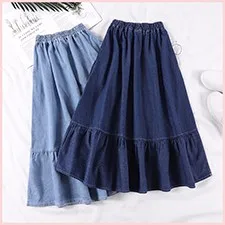 Denim-Skirts-Women-Solid-Color-Long-Spring-Summer-A-Line-High-Waist-Female-Long-Skirt-Plus