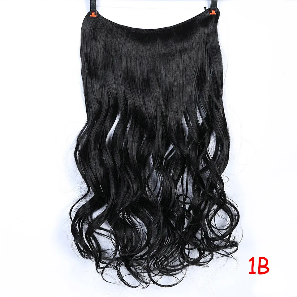 SHANGKE 24inch Long Curly Extension Synthetic Hair Heat Resistant Hairpiece Fish Line Straight Hair Extensions wire hairpiece
