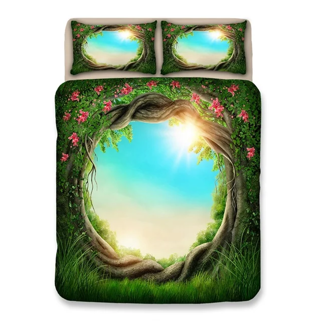 Fancy Green Forest Tree Hole Bedding Twin Full Queen King Single Double Size Duvet Cover With Pillowcase Beautiful Home Textiles Bedding Sets Aliexpress