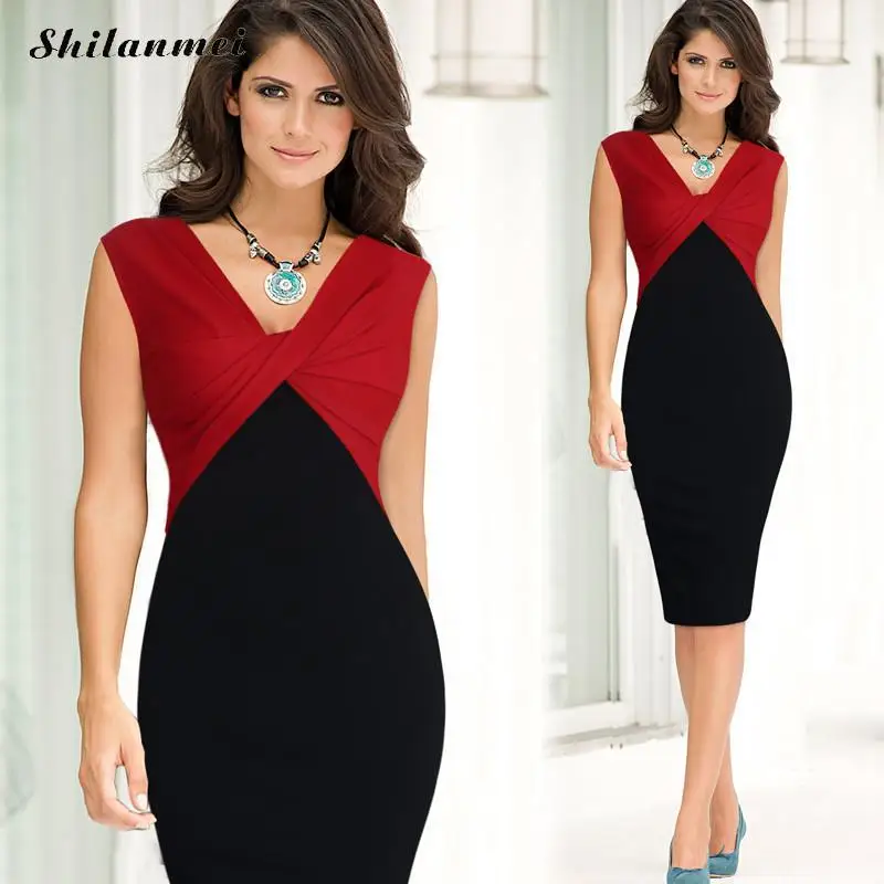 

Women Elegant Sexy V-neck Ruffle Ruched Sleevesless Party Work Fitted Stretch Slim Wiggle Pencil Bodycon One Piece Dress Suit
