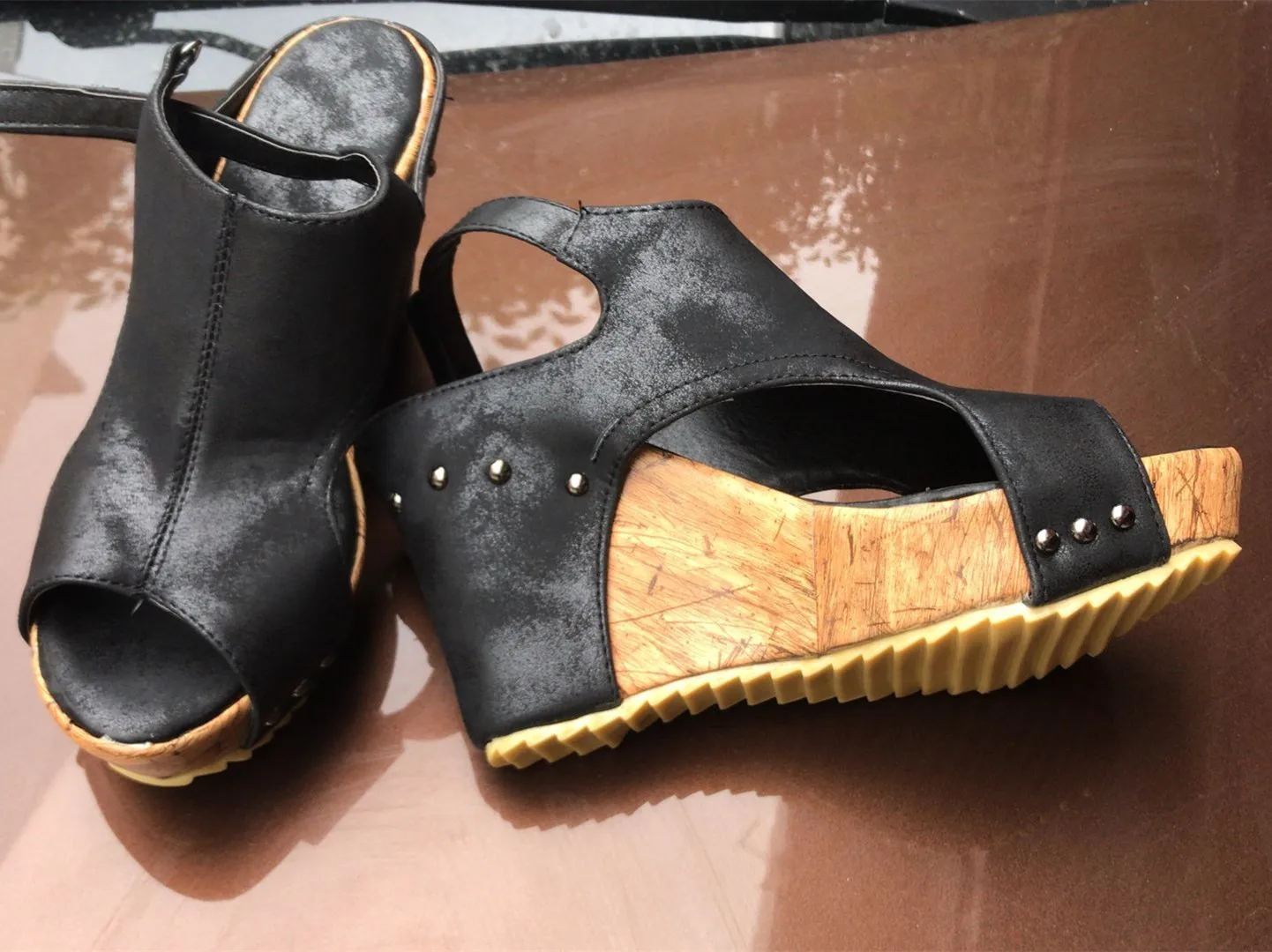 Fujin/Новинка года; женские босоножки; Босоножки на платформе; женские туфли на танкетке; Босоножки на каблуке; Летняя обувь; кожаные туфли на танкетке; 43