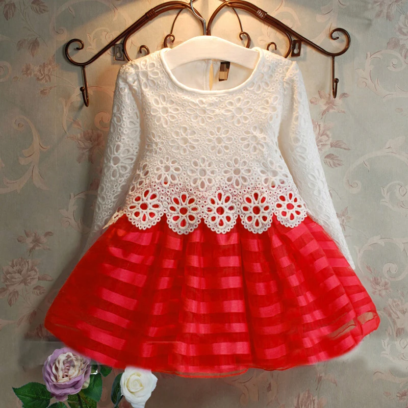 

2017 Girls Dress Kids Long-sleeve Rabit Cute Sweet Crochet Lace Princess Dress Girls Clothes