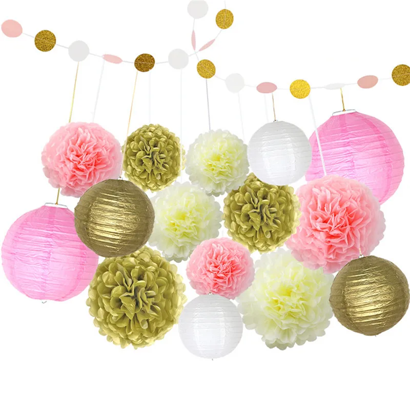 

16pcs/set Paper lanterns+Paper garland Round Chinese Paper Lantern Birthday Wedding Party decor gift craft DIY wholesale retail