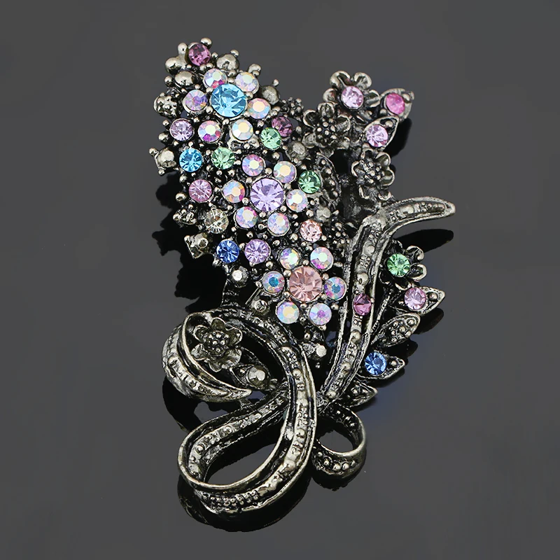 

baiduqiandu Antique Gold Color Vintage Style Color Crystal Rhinestones Flower Brooch Pins for Women Clothes Accessories Jewelry