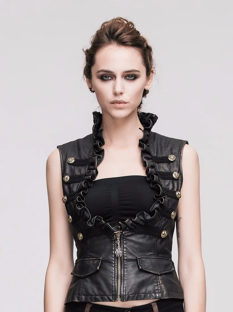 Devil Fashion Rock Women Leather goth punk Vest Waistcoat