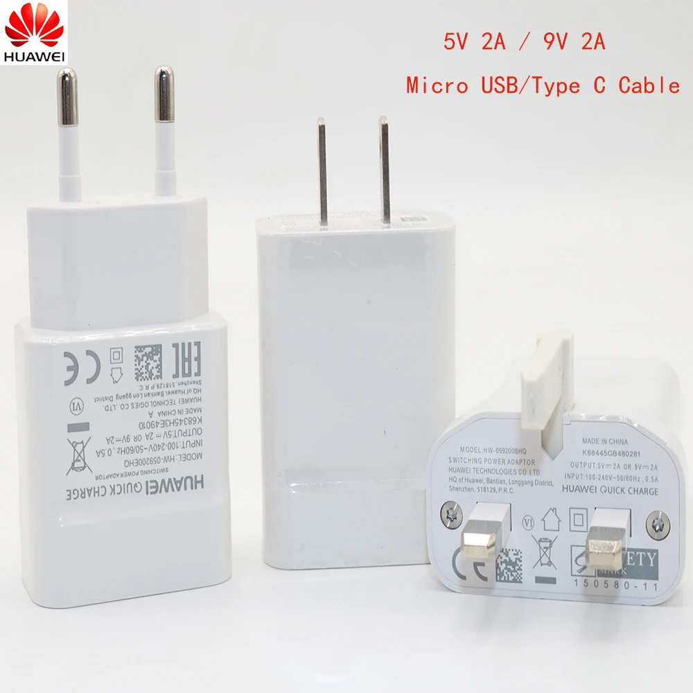 

Original Huawei 9V2A EU charger QC 2.0 Quick Fast Charge Adapter Type-c/Micro usb For honor8 10 p7 p8 p9 p10 lite mate 7 8 9 10