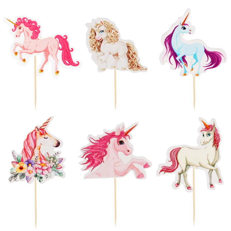 

24pcs Color LIttle Horse Unicorn Cake Topper Picks Cupcake topper Wedding Birthday Party Cake Decor unicorn theme party Supplies