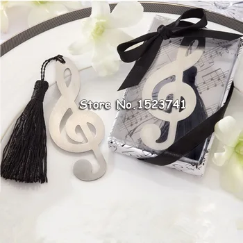 

50pcs New Hollow Musical Notes Bookmarks Metal With Mini Greeting Cards Tassels Pendant Gifts Wedding Favors With Retail Box