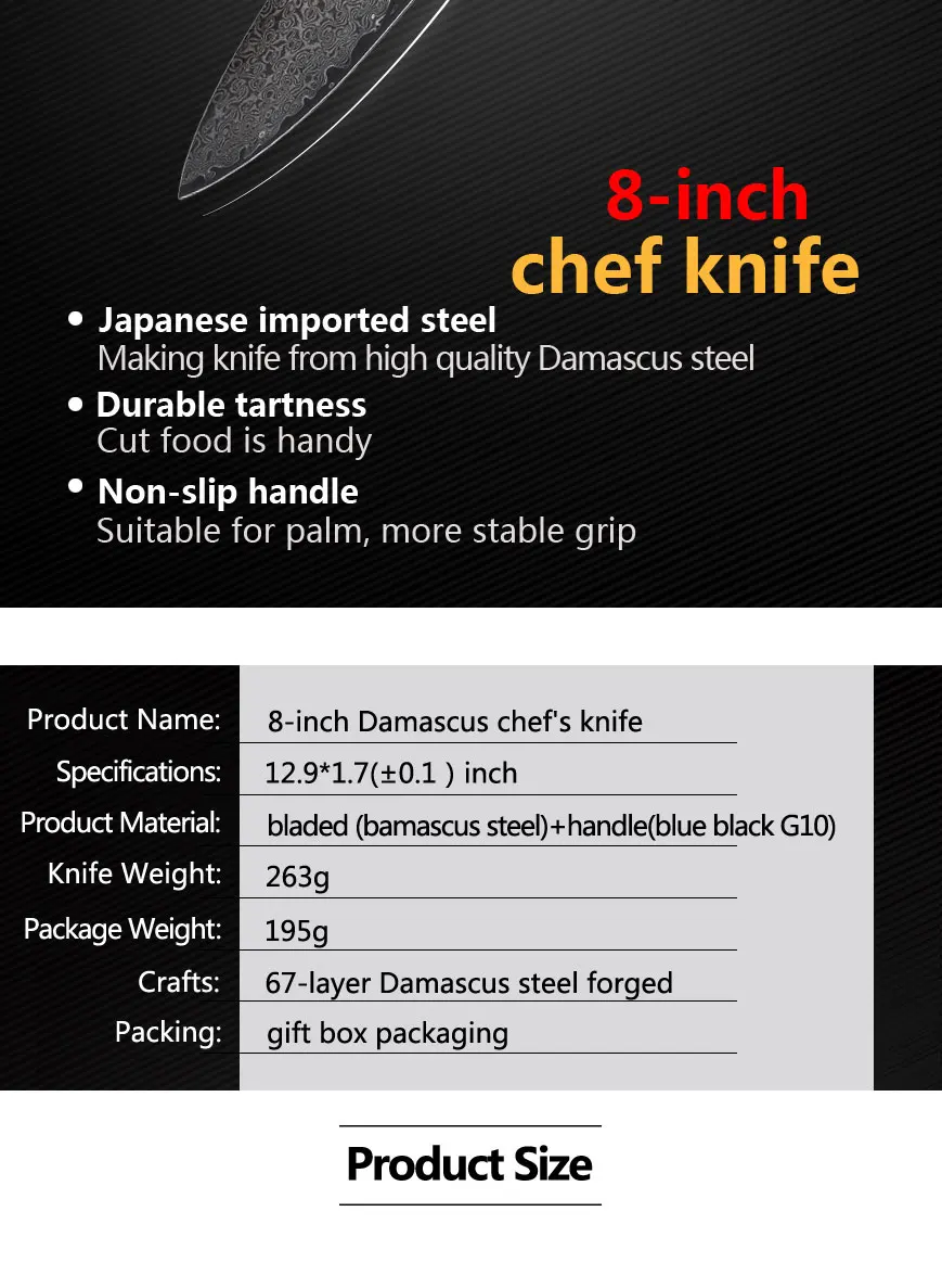 Кухонный нож 8 дюймов профессиональные ножи шеф-повара японский Дамаск VG10 67 слой ножи из нержавеющей стали Ультра Острый Микарта ручка