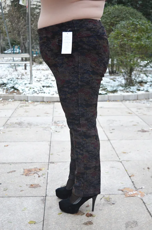 Большие женские брюки зимние винтажные большие брюки с принтом с высокой эластичной талией размера плюс 3XL-6XL женские брюки среднего возраста J265