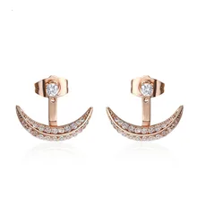 

Front To Back Gold Color Moon CZ Double Side Ear Jacket Swing Stud Earrings For Women Girls Jewelry Orecchini Aretes Kolczyki