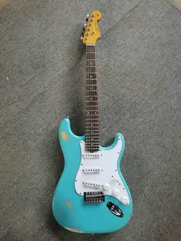 

High quality FDST-1019 Antique do old sky blue color solid body with white rosewood fretboard electric guitar, Free shipping