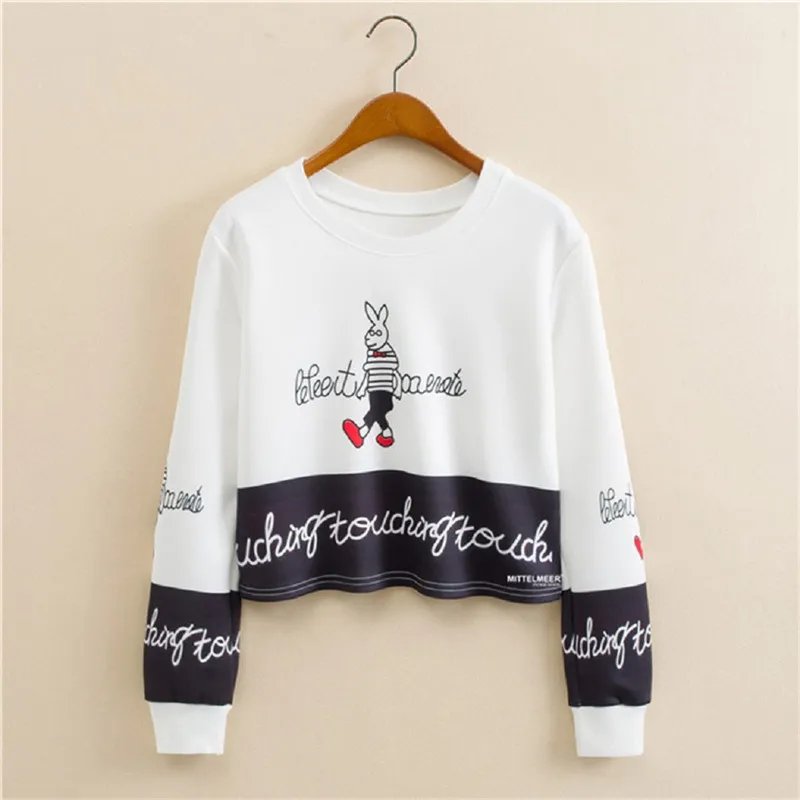 Harajuku Crop женские толстовки худи Kawaii осень зима пуловер Женский укороченный с