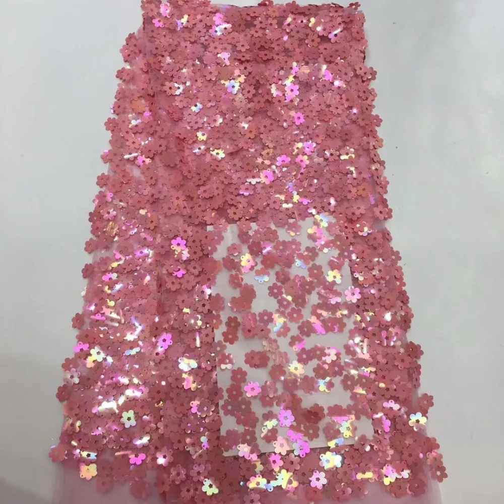 

2018 Newest Arrival Beautiful French Sequins Lace Fabric Net Pink Fashionable Bright African Lace Fabric For Party Dress(FJ-4-19