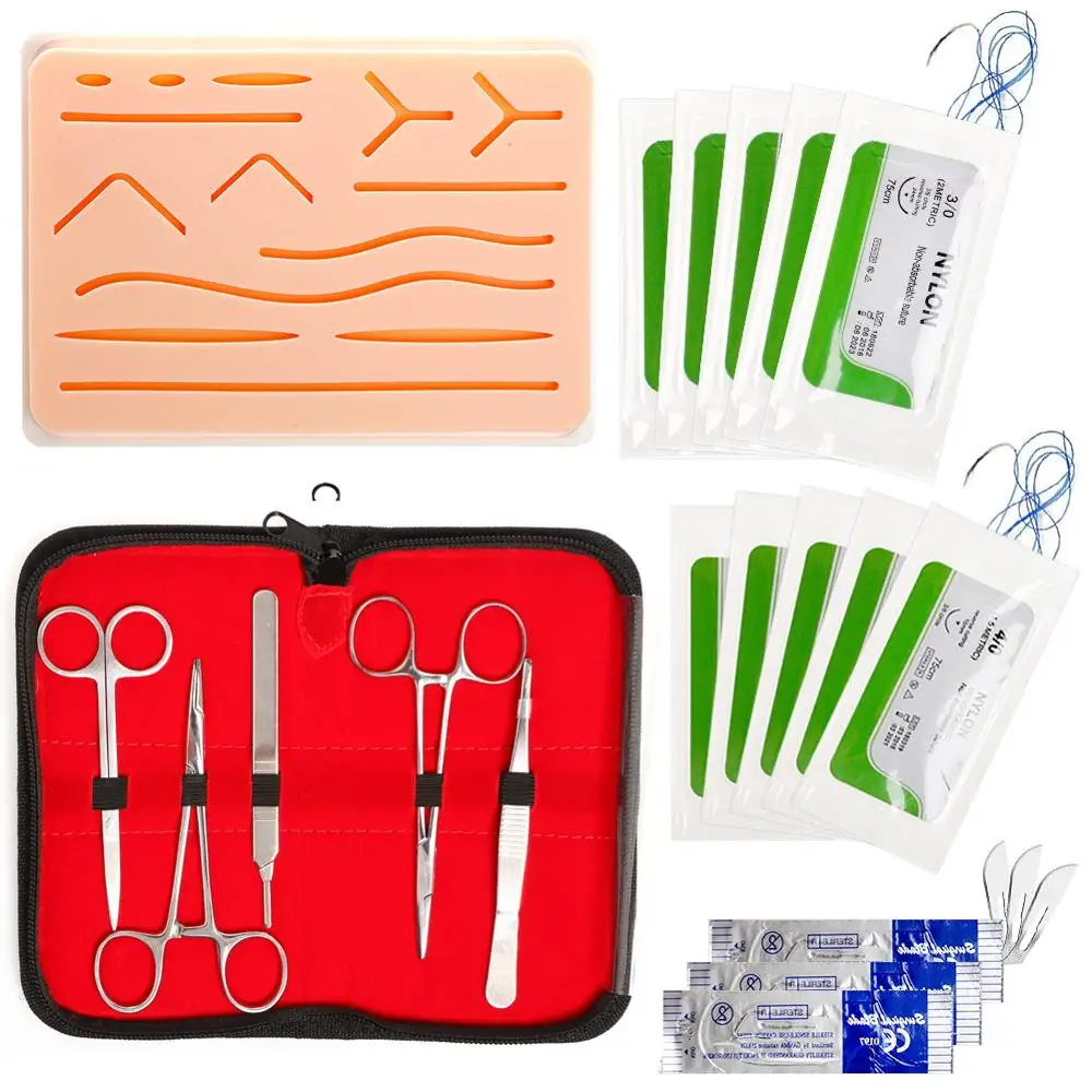 

20Pcs/Set Surgical Suture Tool Kit Practice Training Human Skin Model Medical Silicone Suturing Pad Forceps