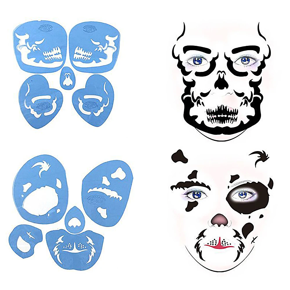 Modelos de Pintura para Pintura Maquiagem para Festa de Natal das Bruxas Sets Reutilizável Rosto Tatuagem Temporária Stencils Airbrush 6 2 Cheap Pintura de corpo