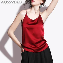 Top corto de seda para mujer, camiseta sin mangas, Top Sexy con cuello redondo, blusa Chaleco de Bralette, camiseta negra, blanca y roja 2021