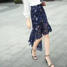 Асимметричные юбки с цветочным принтом, ласточкин хвост, женский сексуальный шифоновый эластичный пояс, длинные юбки "рыбий хвост" с S-2XL