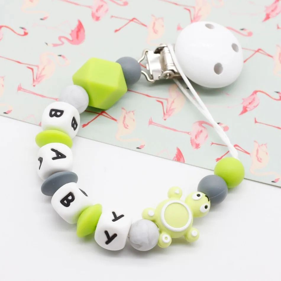 DIY Silicone Personalised Name Baby Pacifier Clips, Funny Pacifier Chain with turtle Holder for Baby, Baby Shower Gift BPA Free