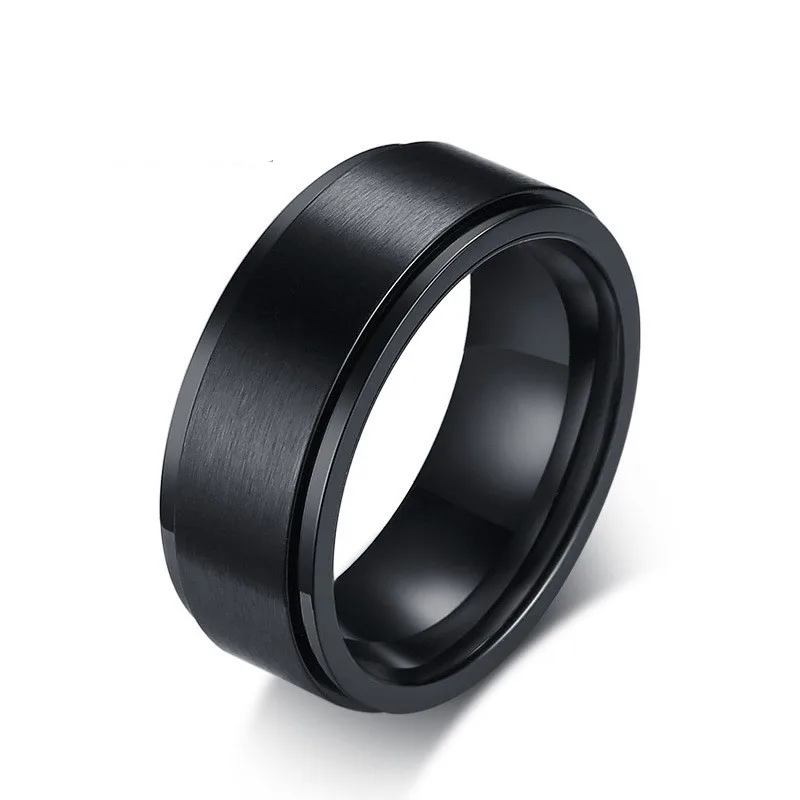 8 мм Мужской Спиннер из нержавеющей стали кольцо центральный черный Ион матовый готовой обручальное кольцо Непоседа кольцо ювелирные изделия - Цвет основного камня: Black