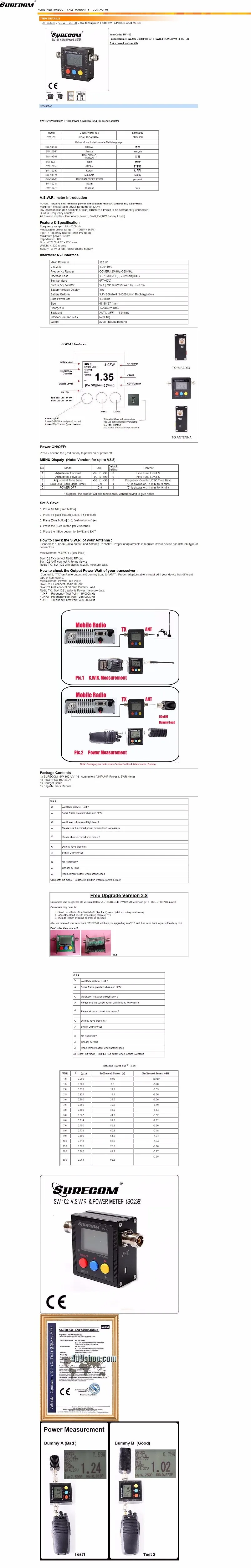 SureCom SW-102 цифровой Мощность тестер КСВ частотомер счетчик и 2 RF крышка адаптера 125 МГц-520 МГц для ветчина трансивер сканер