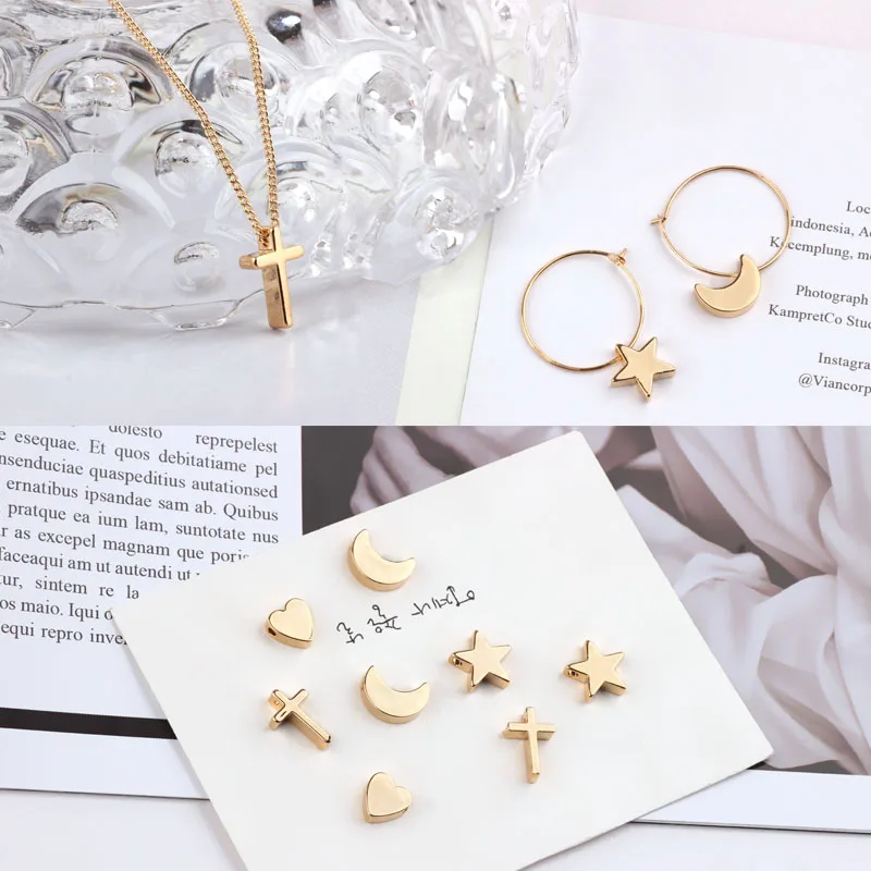 

DIY accessories copper plated gold star moon love earrings earrings necklace bracelet pendant pendant material