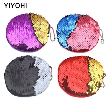 

Newest Bling Sequin Double Color Coin bag Wallet Change Purse Zipper Round Clutch Earphone Cable Storage Holder Small Keys Bag