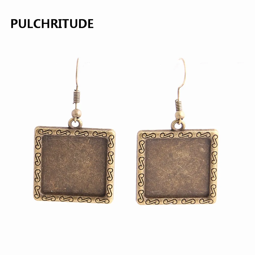 

PULCHRITUDE 12pcs/lot Metal Alloy Zinc Fit Square 20mm Cabochon Set Pendant Drop Earing Diy Jewelry Making C0789
