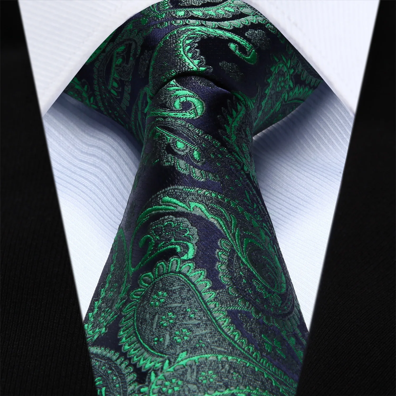 TP710G8 Green Navy Blue Paisley 3.4" Silk Jacquard Woven Men Tie