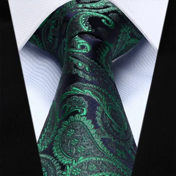 

TP710G8 Green Navy Blue Paisley 3.4" Silk Jacquard Woven Men Tie Necktie