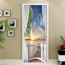 Dusk Scenery Outside Window 3D Door Sticker PVC Waterproof Self-adhesive Wallpaper Wall Stickers Living Room Door Decor Decals door stickers landscape waterproof living room bedroom door wallpaper self adhesive art wall decals imitation 3d wall sticker