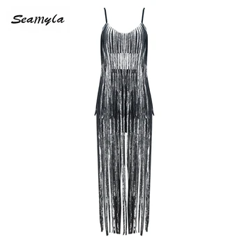 

Seamyla 2019 New Arrive Brand Bandage Dress Women Luxury Fringe Celebrity Party Dresses Black Bodycon Twinkling Vestidos Runway