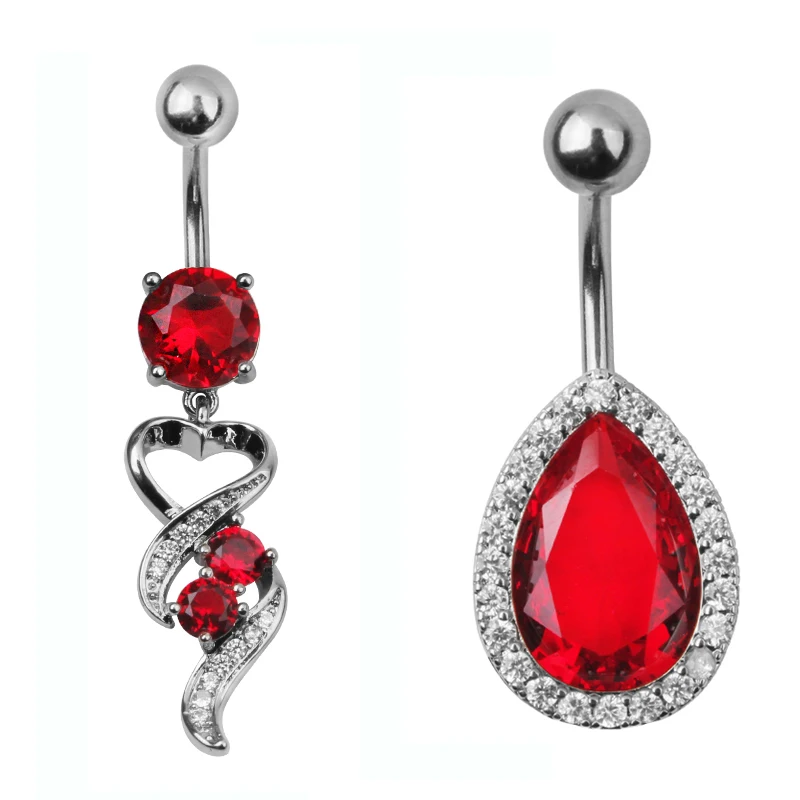 1PC Steel Belly Button Rings Red Crystal Piercing Navel Piercing Navel