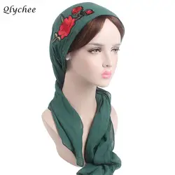 Qlychee красочные мусульманские химио шляпа с цветочной вышивкой Для женщин Skullies шапочки Мода религиозных Женская Шапки