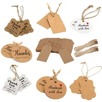 

100pcs Thank you with Red Heart Kraft Gift Tags Wedding Party Paper Hang Tags Price Label Hang Tag Cards DIYPaper Gift Wrapping