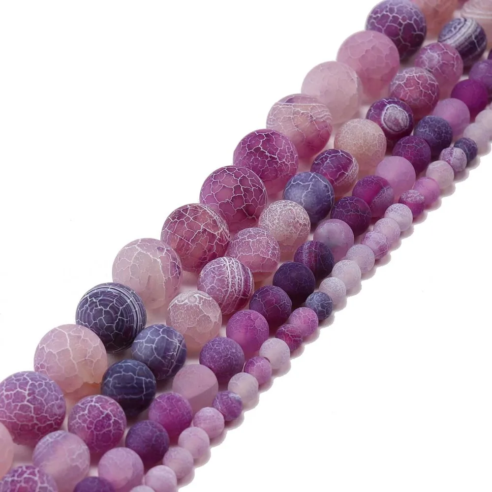 

4 6 8 10 12mm Purple Weathering Natural Stone Frost Crab Agates Round Spacer Bead For Jewelry Making DIY Necklaces Bracelet Gift