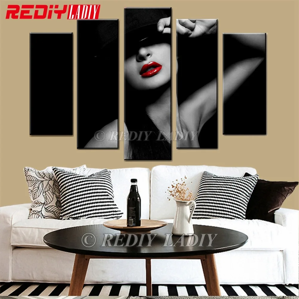 

REDIY LADIY 5D Diamond Embroidery Triptych Diamond Painting Cross Stitch 5 Panels Wall Art Fashion Girl Mosaic Modular Picture