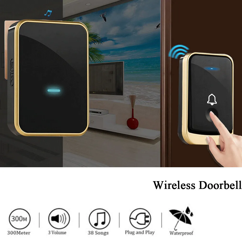 

300M Remote Waterproof LED Wireless Doorbell 45 Songs Chime Door Bell US UK