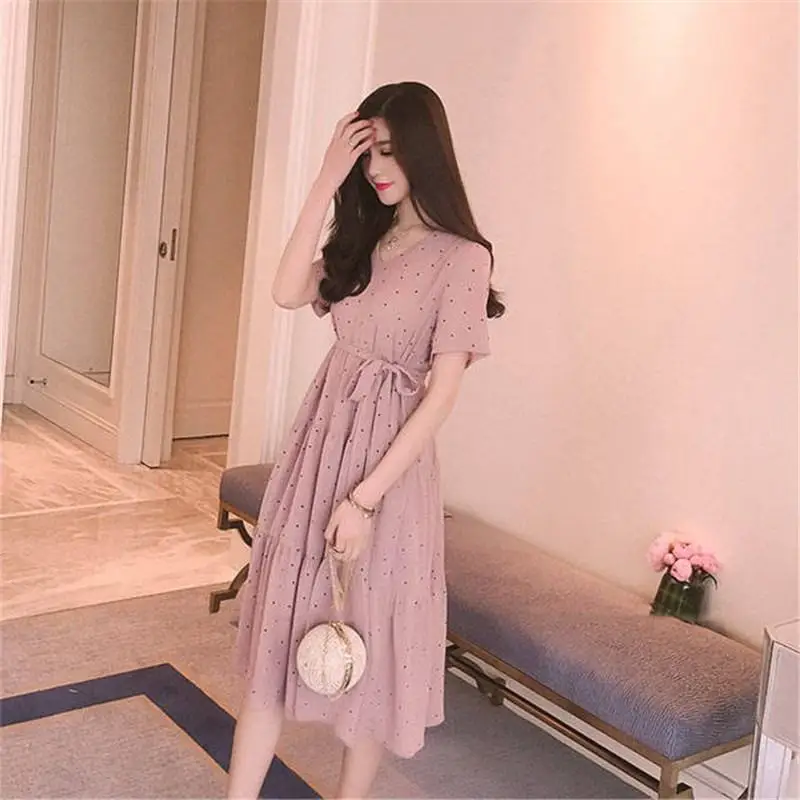 

2019 New Fashion Pregnant Women Chiffon Polka Dot Dress Summer Pregnancy Dress Photography Maternity Clothes Dress Vestidos L199