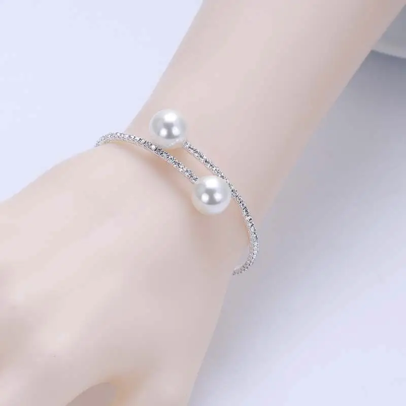 YLIOYE, элегантные браслеты из искусственного жемчуга с кристаллами для женщин, золотые/серебряные браслеты с открытыми манжетами, ожерелье, набор, ювелирные изделия