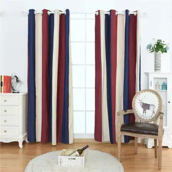 

Modern Striped Blackout Curtains Top Eyelet Window Treatment Drape Panel For Living Room Bedroom Decor 100x250cm