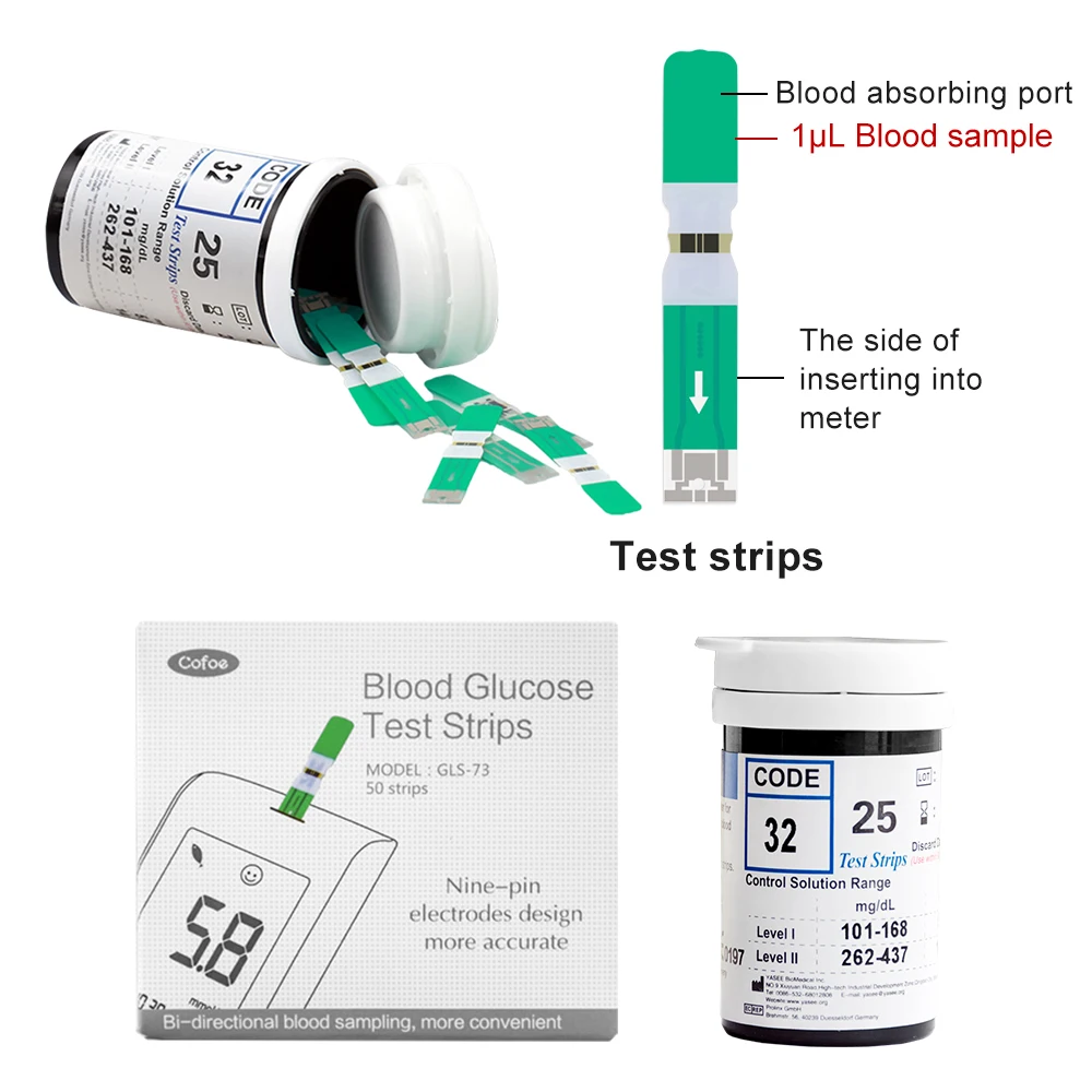 Тест-полоски для глюкозы Cofoe тест-полоски для сахара в крови тест глюкозы в крови с бесплатными иглы lancets для теста на диабет(для теста cofoe Yiling