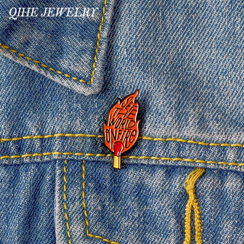 

QIHE JEWELRY Inspirational Quote Pin " SET THE WORLD ON FIRE " Matches Enamel Pin Graduation Gift for Men Women Unisex